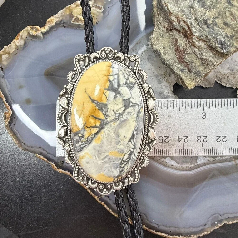 Sterling Silver Southwestern Style Oval Large Maligano Jasper Bolo Tie For Men